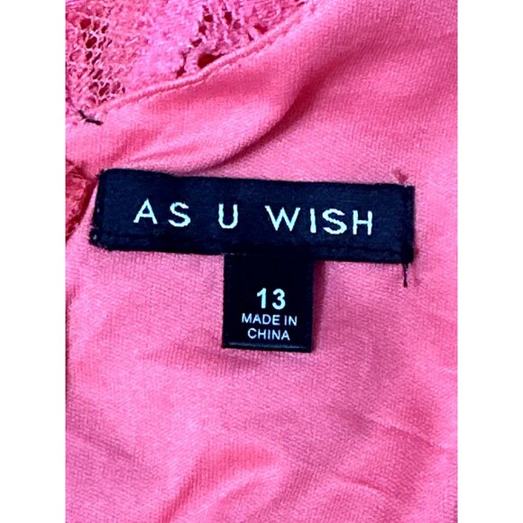 As U Wish NWT 13 Flirty Tiered Coral Lace Dress Open Back Detail Fit Flare Style - Picture 10 of 15